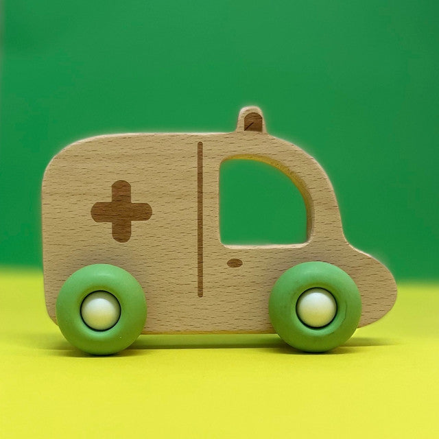 Jouet en bois et roues silicone - Petite Ambulance