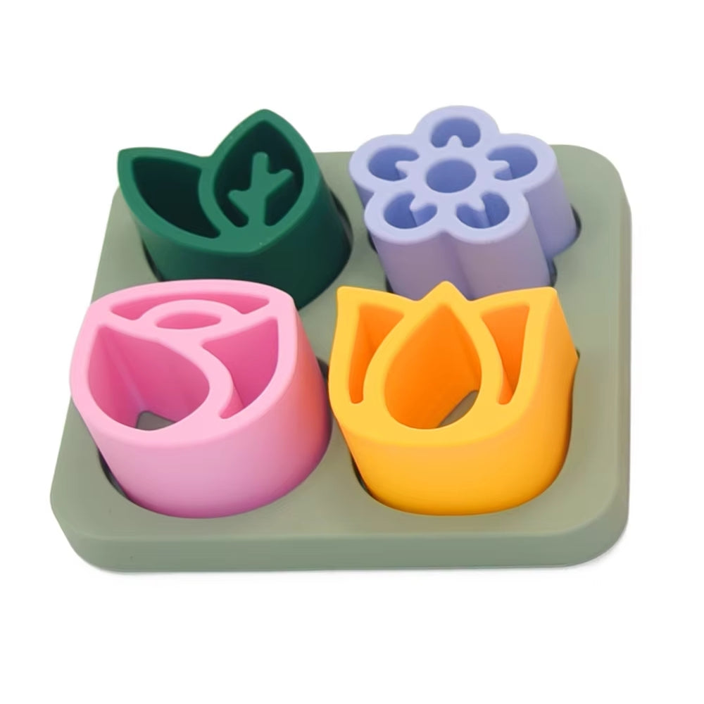 Jouets d'éveil en silicone - Puzzle les fleurs