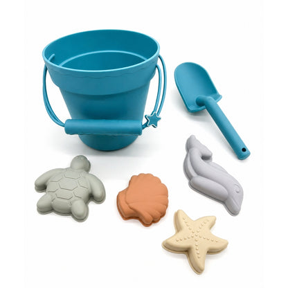 Jouets de plage en silicone (seau, pelle et 4 accessoires)