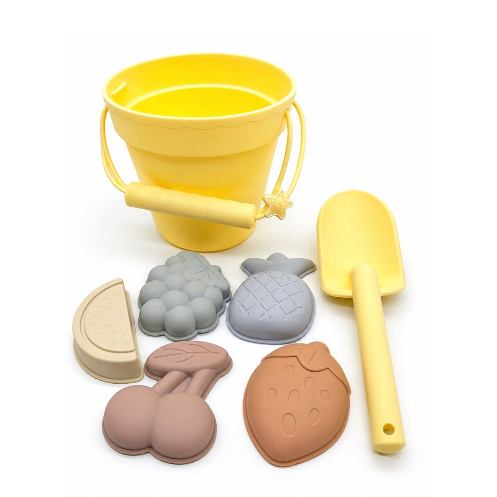 Jouets de plage en silicone (seau, pelle et 4 accessoires)