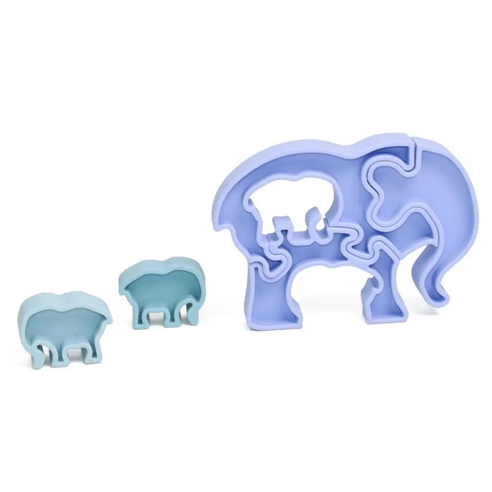 Puzzle 3D : Maman éléphant et ses petits - Bleu