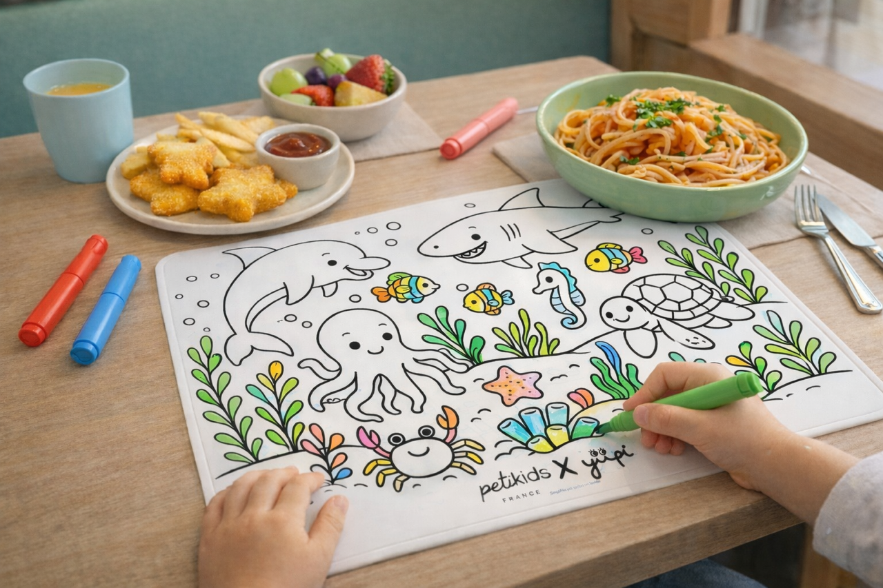 Set de Table à Colorier en Silicone PETIKIDS X Yupi - thème : Océan